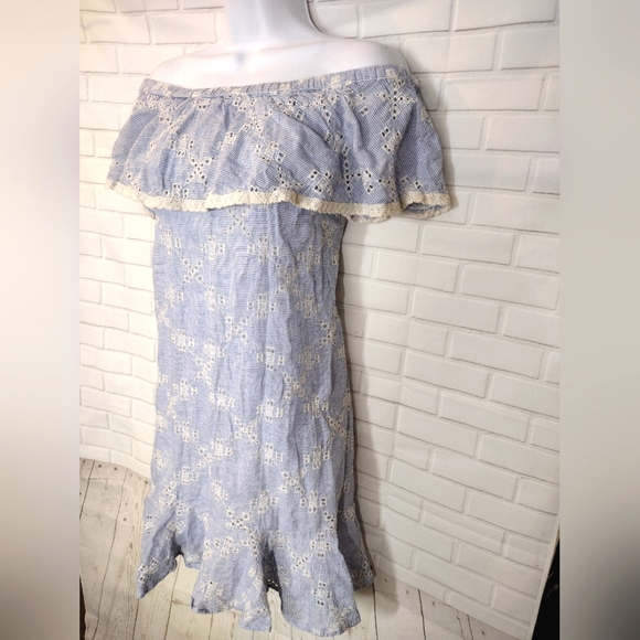 Miss Me Blue Seersucker Embroidered Dress - Picture 3 of 11